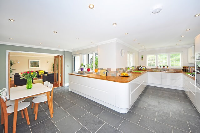 kitchen interior with luxury vinyl tile